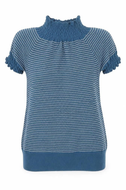 Max C Womens Blue High Neck Striped Cotton Pullover Jumper Size L