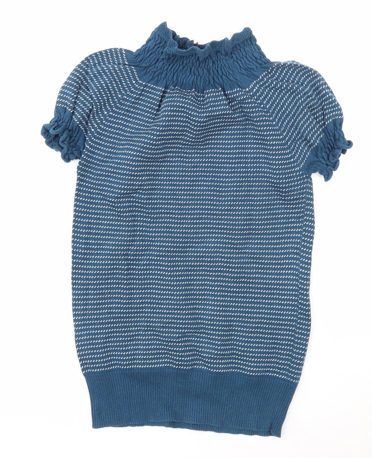 Max C Womens Blue High Neck Striped Cotton Pullover Jumper Size L
