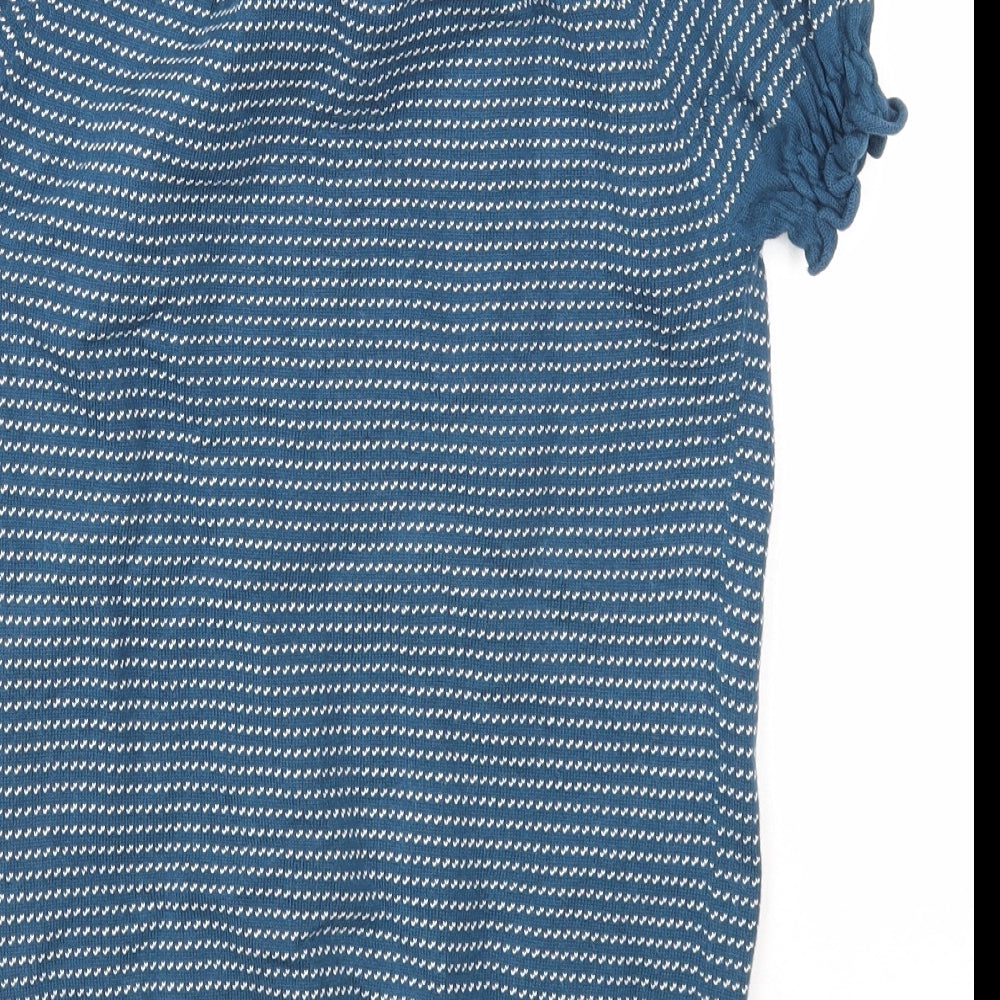 Max C Womens Blue High Neck Striped Cotton Pullover Jumper Size L
