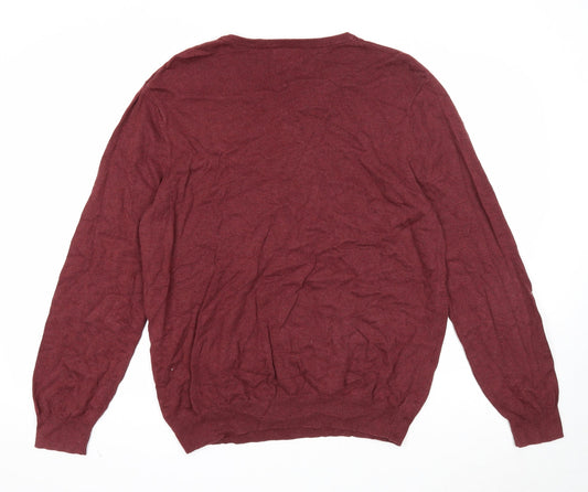 TU Mens Purple V-Neck Cotton Pullover Jumper Size L Long Sleeve