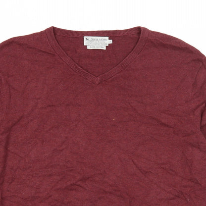 TU Mens Purple V-Neck Cotton Pullover Jumper Size L Long Sleeve