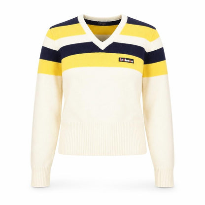 Ellesse Womens Beige V-Neck Striped Viscose Pullover Jumper Size 14