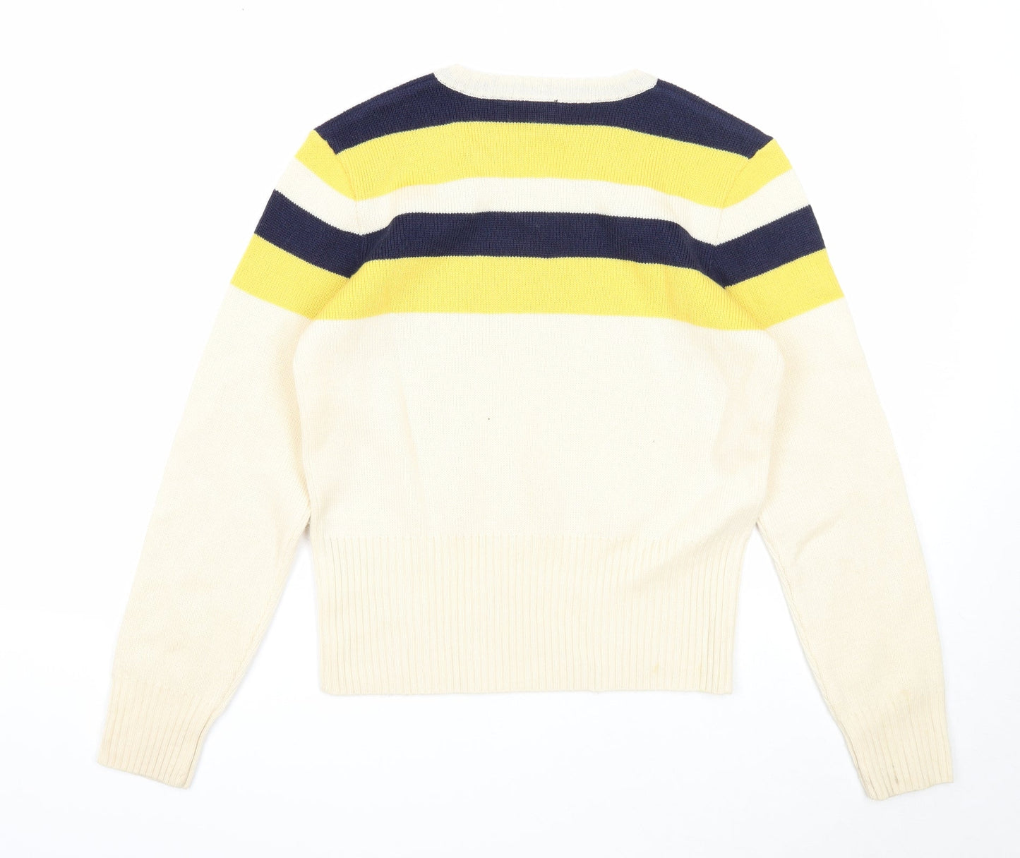 ellesse Womens Beige V-Neck Striped Viscose Pullover Jumper Size 14