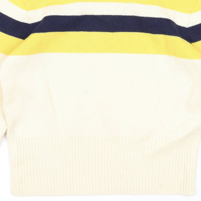 ellesse Womens Beige V-Neck Striped Viscose Pullover Jumper Size 14