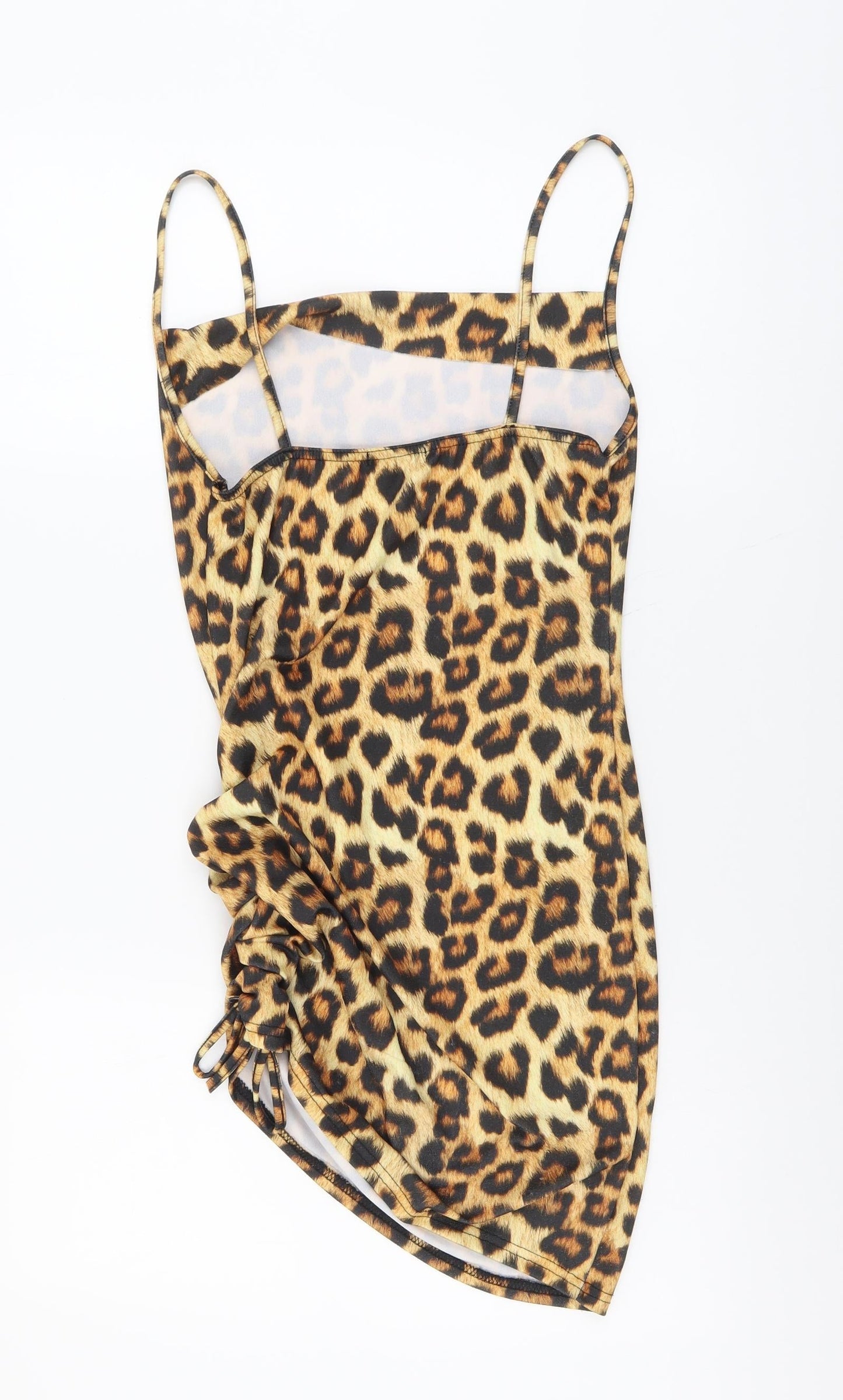 PRETTYLITTLETHING Womens Brown Animal Print Polyester Mini Size 8 Cowl Neck Pullover - Leopard Print