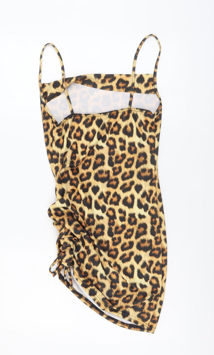 PRETTYLITTLETHING Womens Brown Animal Print Polyester Mini Size 8 Cowl Neck Pullover - Leopard Print