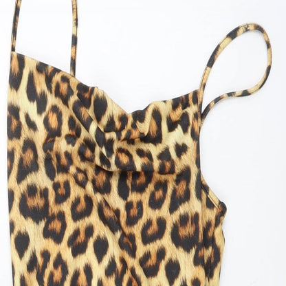 PRETTYLITTLETHING Womens Brown Animal Print Polyester Mini Size 8 Cowl Neck Pullover - Leopard Print