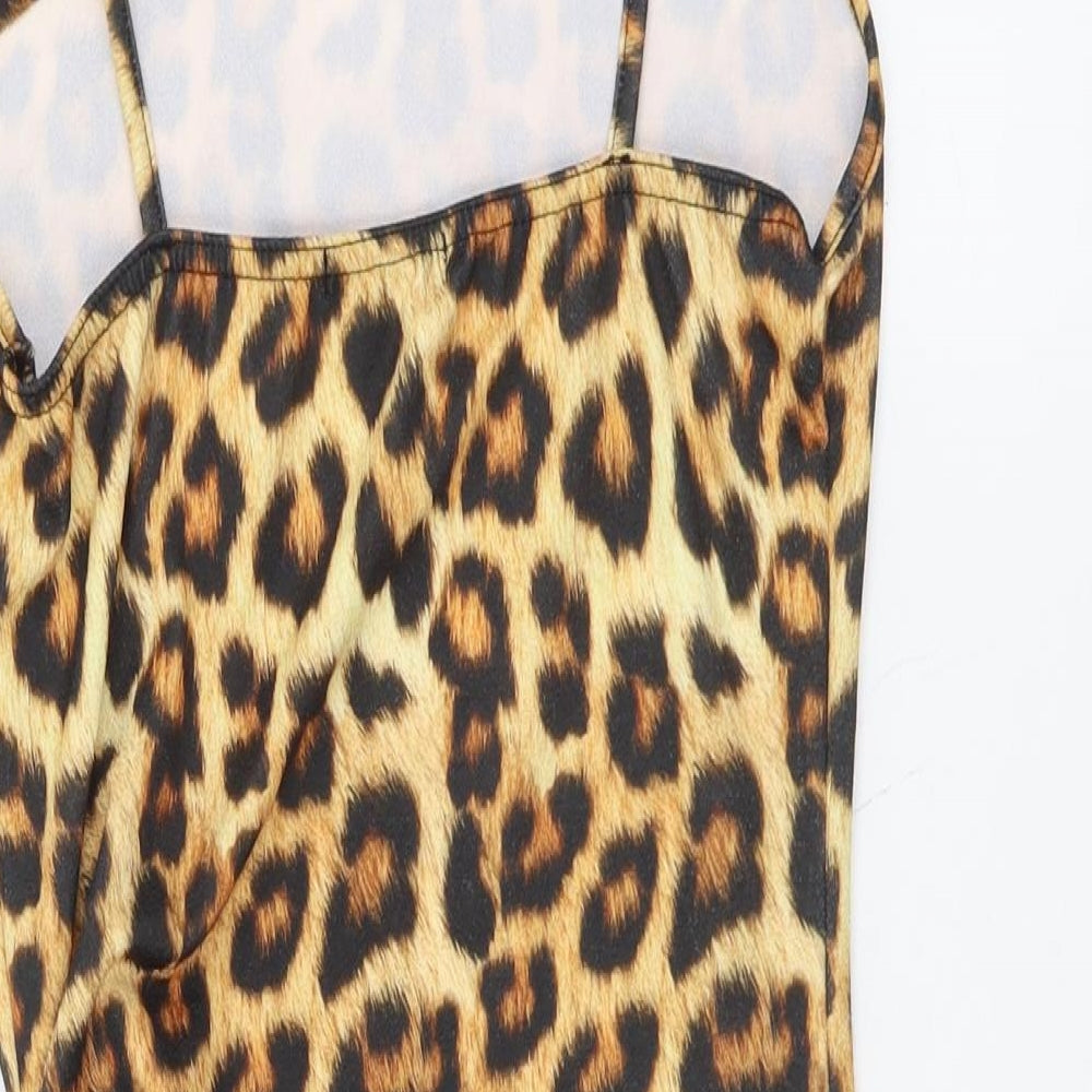 PRETTYLITTLETHING Womens Brown Animal Print Polyester Mini Size 8 Cowl Neck Pullover - Leopard Print