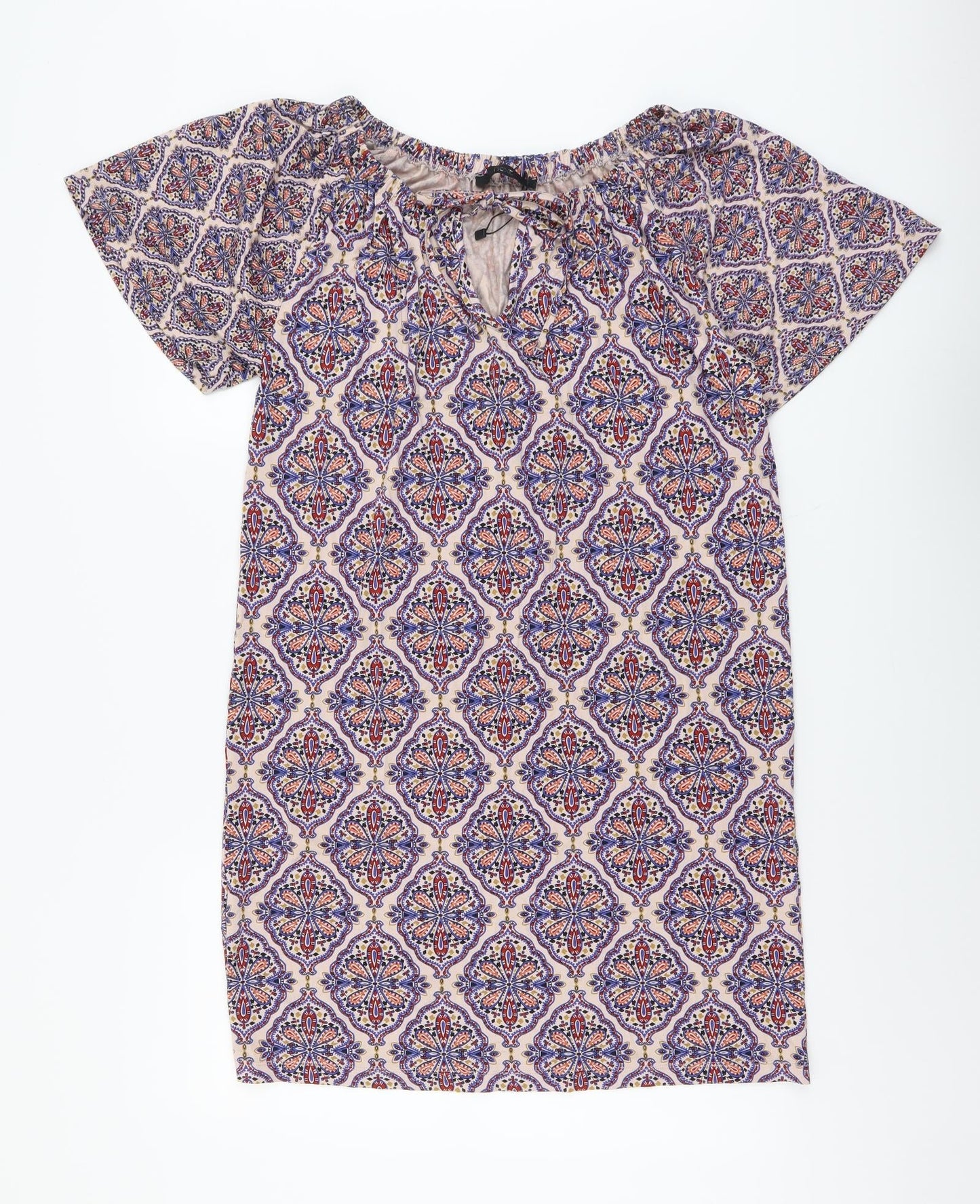 NEXT Womens Multicoloured Geometric Viscose Shift Size 10 Boat Neck Pullover