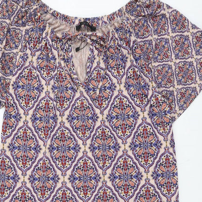 NEXT Womens Multicoloured Geometric Viscose Shift Size 10 Boat Neck Pullover