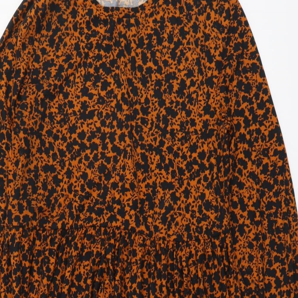 New Look Womens Brown Floral Polyester A-Line Size 4 Round Neck Pullover