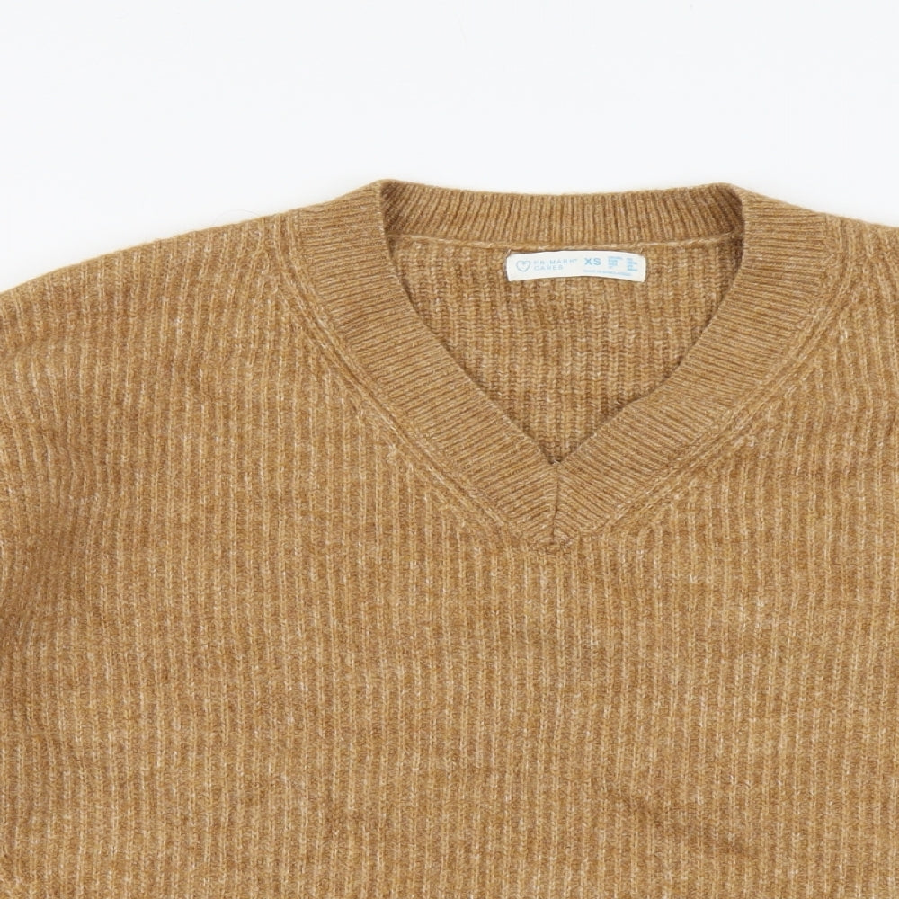 Primark Womens Brown V-Neck Acrylic Pullover Jumper Size XS