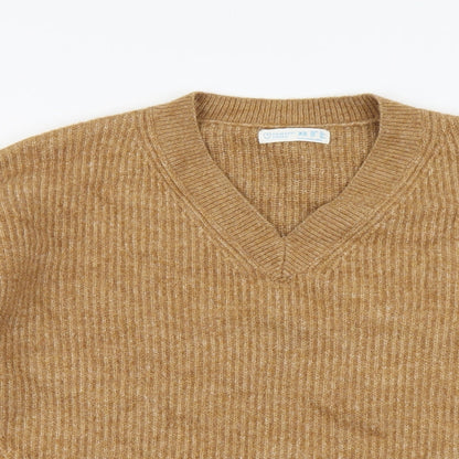 Primark Womens Brown V-Neck Acrylic Pullover Jumper Size XS