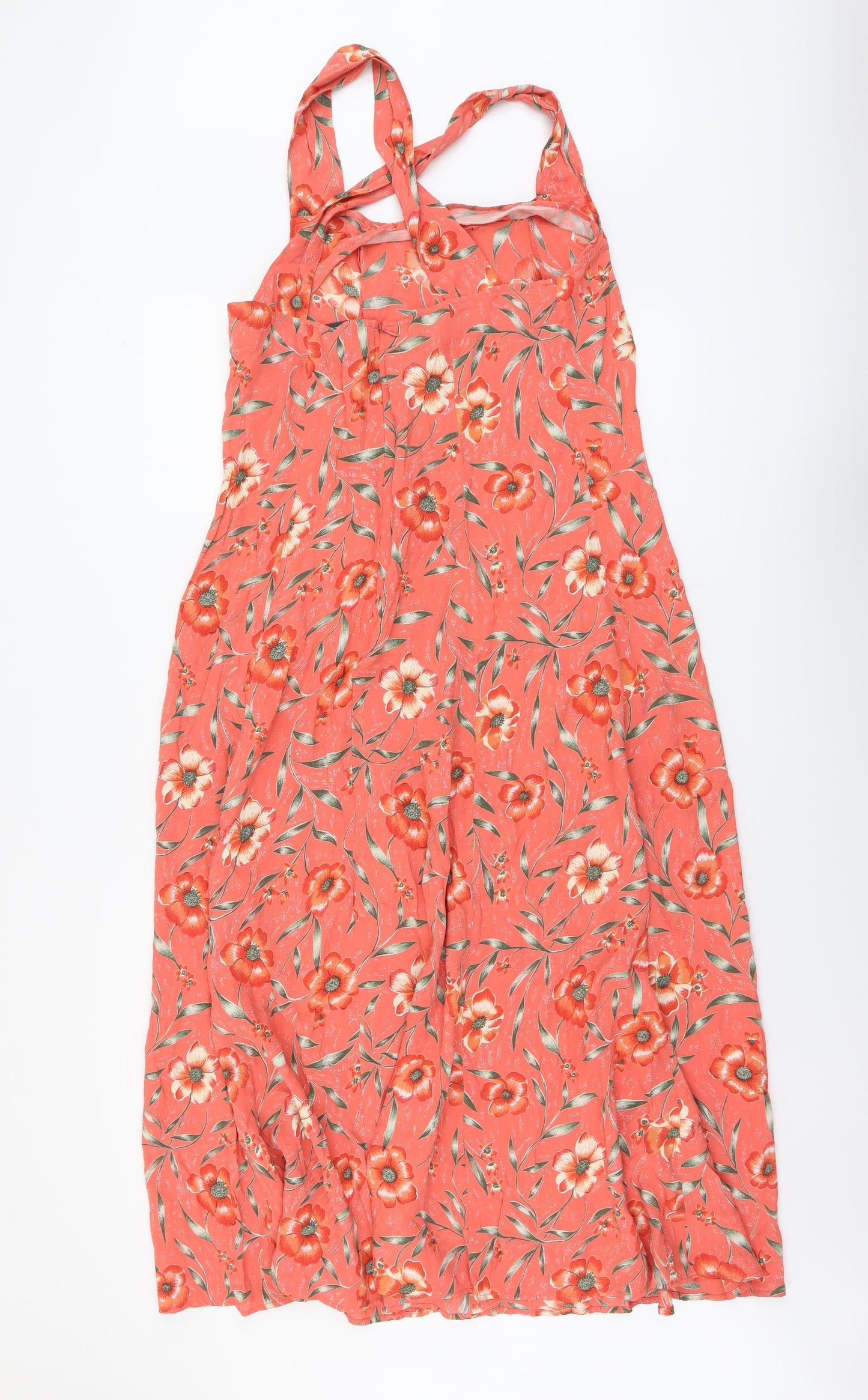 DASH Womens Orange Floral Viscose Maxi Size 10 Round Neck Zip