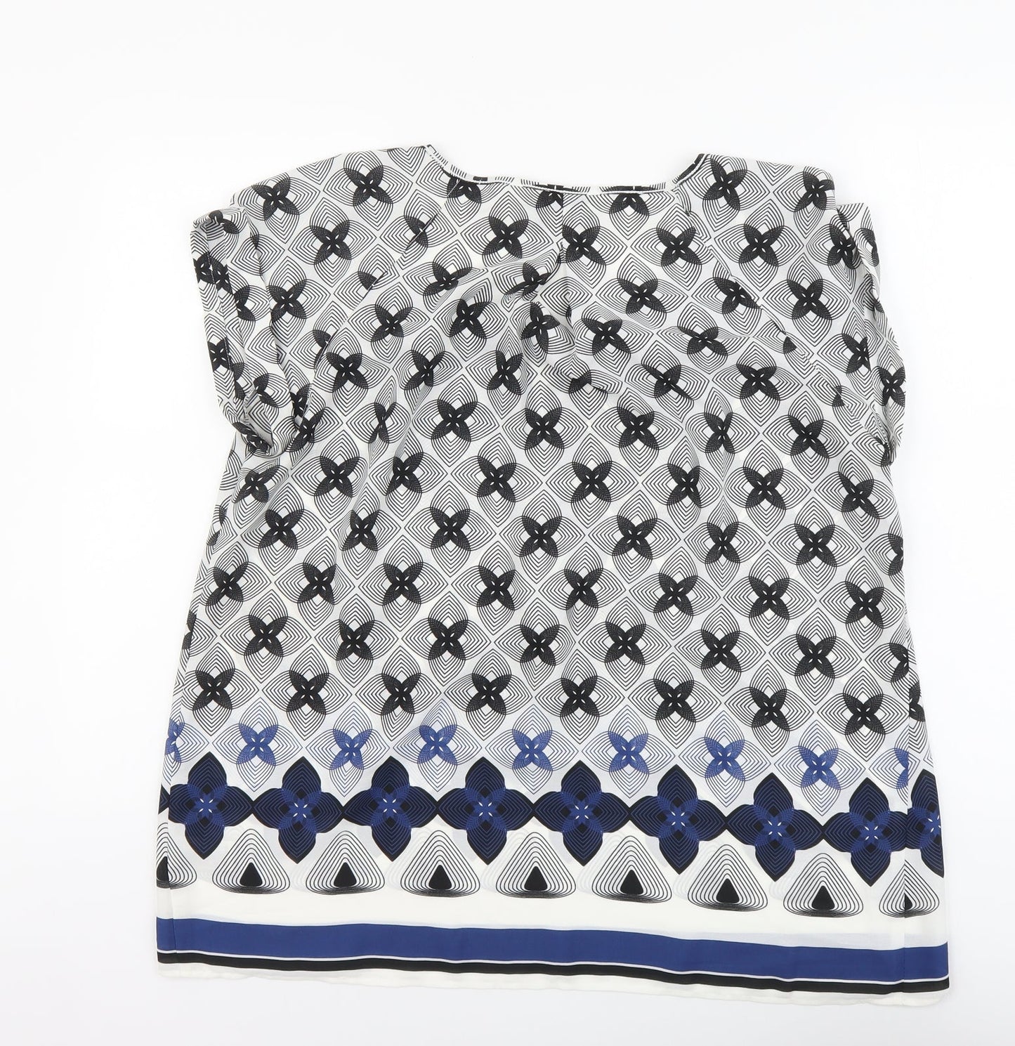Max Studio Womens Multicoloured Geometric Polyester Basic Blouse Size L Round Neck