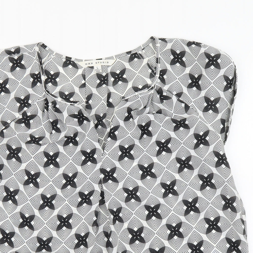 Max Studio Womens Multicoloured Geometric Polyester Basic Blouse Size L Round Neck