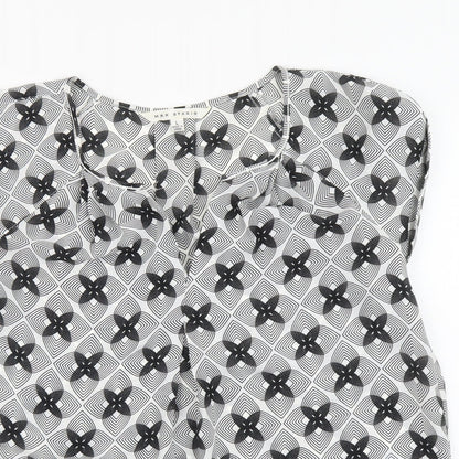 Max Studio Womens Multicoloured Geometric Polyester Basic Blouse Size L Round Neck