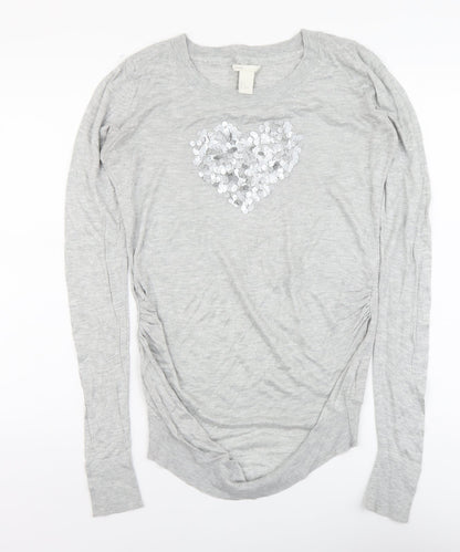 H&M Womens Grey Round Neck Acrylic Pullover Jumper Size M - Love Heart