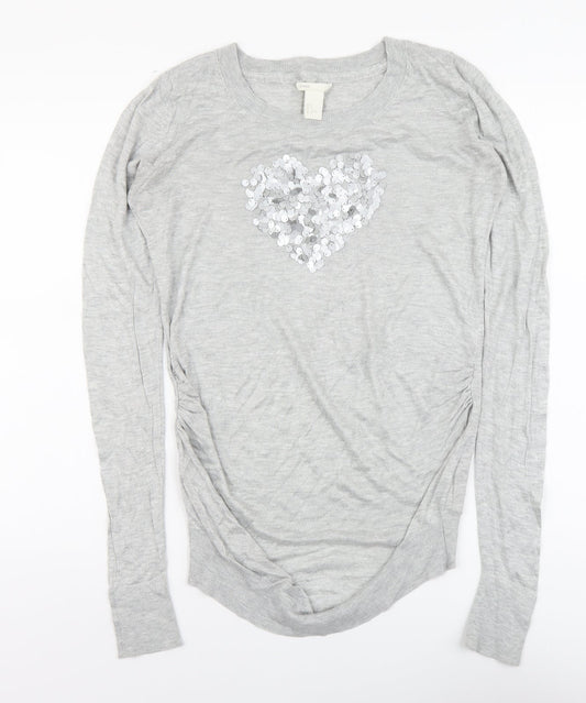 H&M Womens Grey Round Neck Acrylic Pullover Jumper Size M - Love Heart