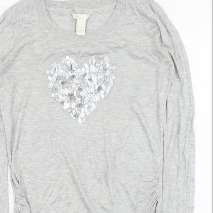 H&M Womens Grey Round Neck Acrylic Pullover Jumper Size M - Love Heart