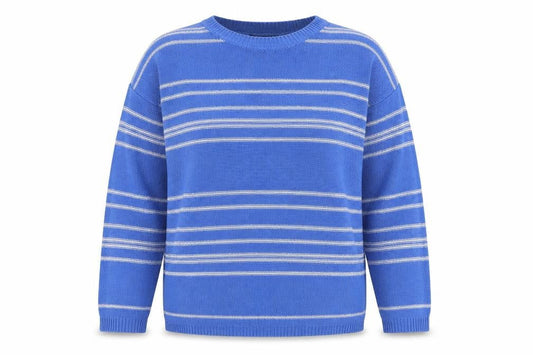 Forever 21 Womens Blue Round Neck Striped Cotton Pullover Jumper Size S