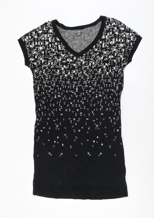 Gap Womens Black Geometric Cotton Shift Size S V-Neck Pullover