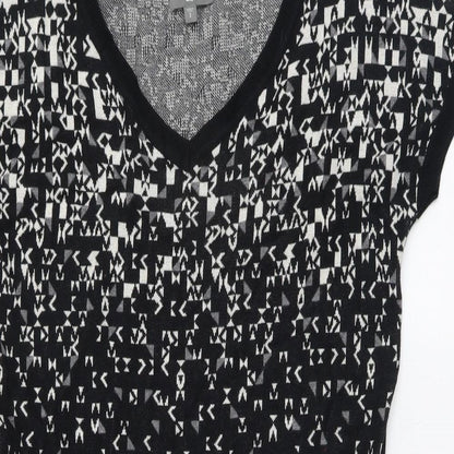 Gap Womens Black Geometric Cotton Shift Size S V-Neck Pullover