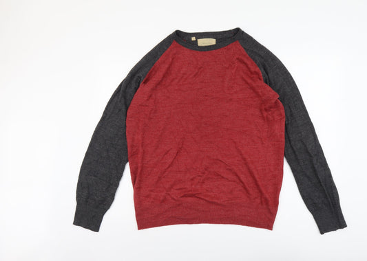 Brave Soul Mens Red Round Neck Acrylic Pullover Jumper Size L Long Sleeve
