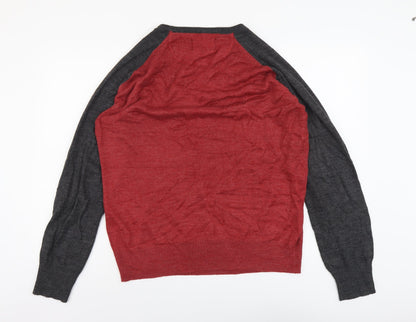 Brave Soul Mens Red Round Neck Acrylic Pullover Jumper Size L Long Sleeve