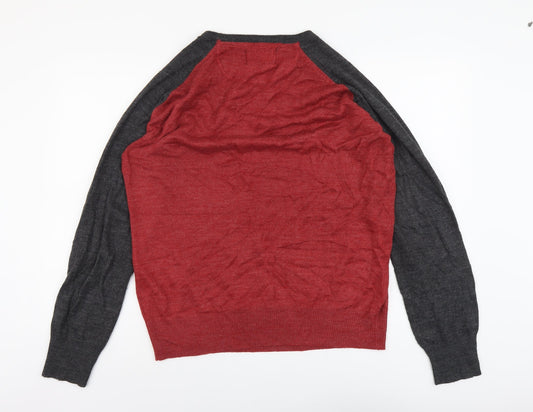 Brave Soul Mens Red Round Neck Acrylic Pullover Jumper Size L Long Sleeve