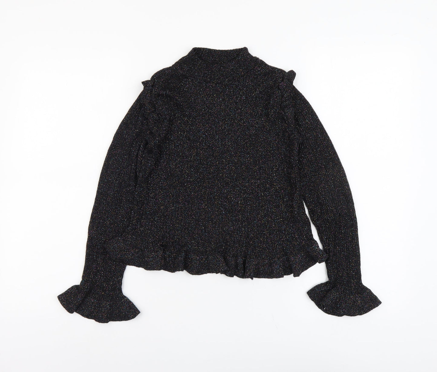 River Island Girls Black Crew Neck Viscose Pullover Jumper Size 9-10 Years Pullover
