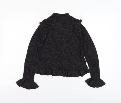 River Island Girls Black Crew Neck Viscose Pullover Jumper Size 9-10 Years Pullover