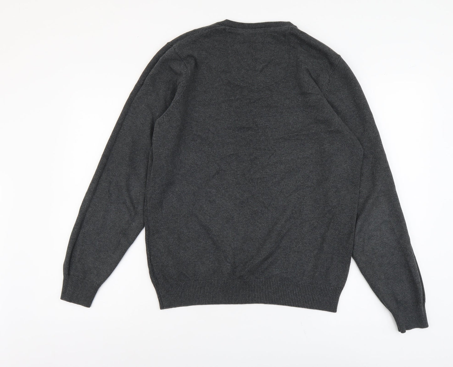 Marks and Spencer Mens Grey V-Neck Cotton Pullover Jumper Size S Long Sleeve