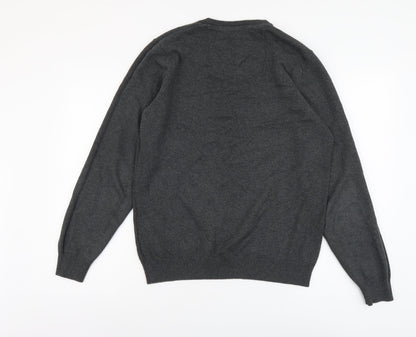 Marks and Spencer Mens Grey V-Neck Cotton Pullover Jumper Size S Long Sleeve