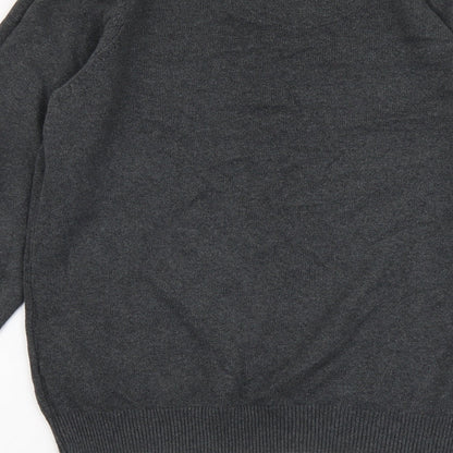 Marks and Spencer Mens Grey V-Neck Cotton Pullover Jumper Size S Long Sleeve