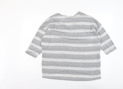 TU Womens Grey V-Neck Striped Polyester Pullover Jumper Size 16