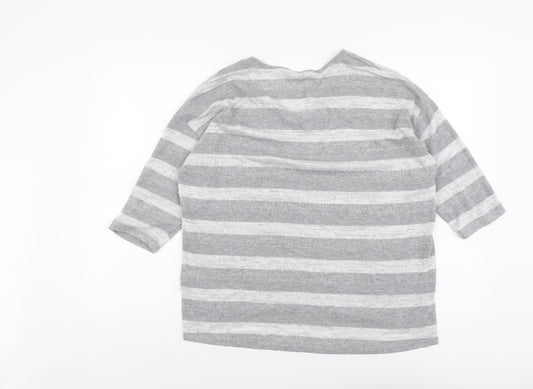 TU Womens Grey V-Neck Striped Polyester Pullover Jumper Size 16