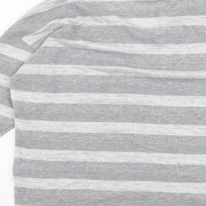 TU Womens Grey V-Neck Striped Polyester Pullover Jumper Size 16