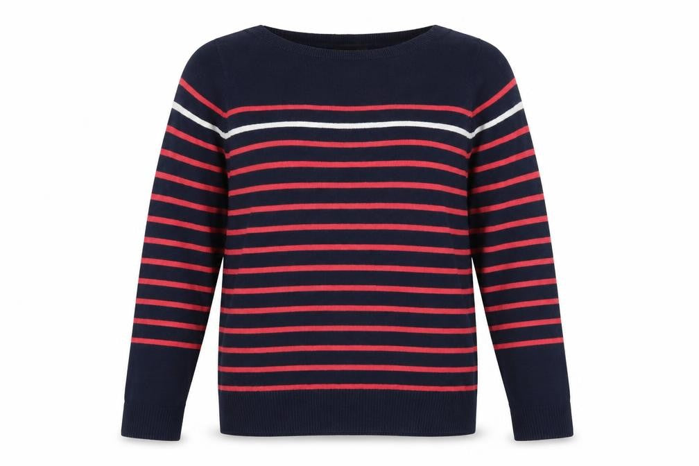 Catherine Malandrino Womens Blue Round Neck Striped Cotton Pullover Jumper Size M