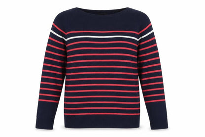 Catherine Malandrino Womens Blue Round Neck Striped Cotton Pullover Jumper Size M