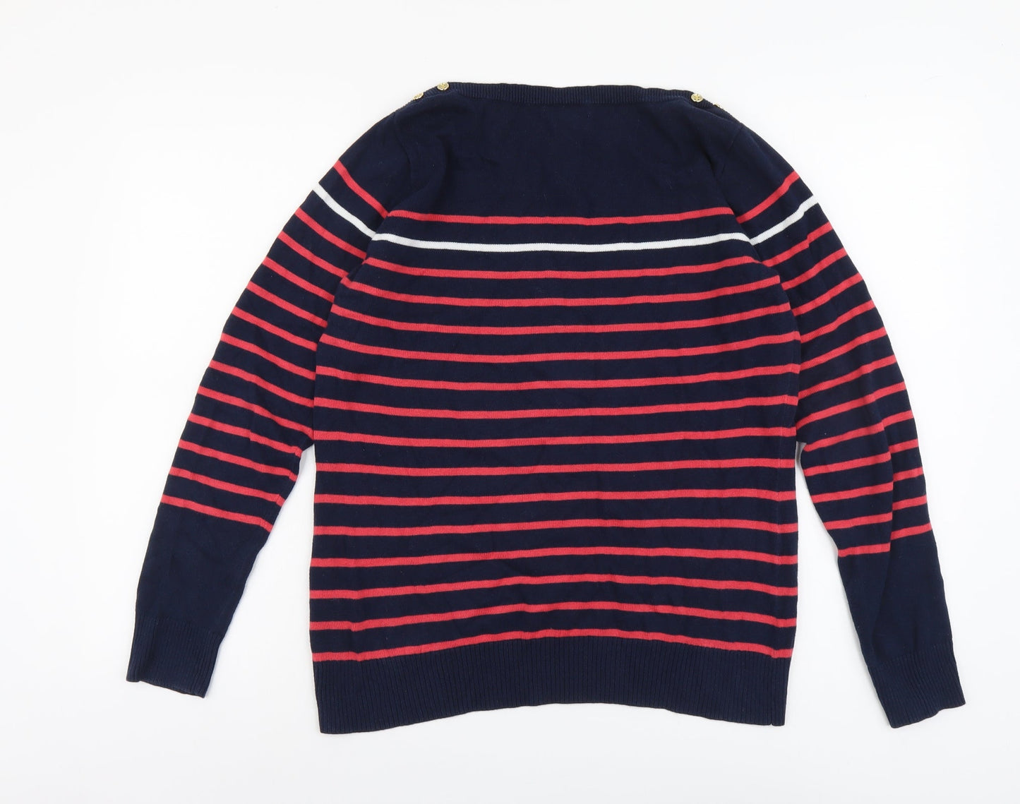 Catherine Malandrino Womens Blue Round Neck Striped Cotton Pullover Jumper Size M