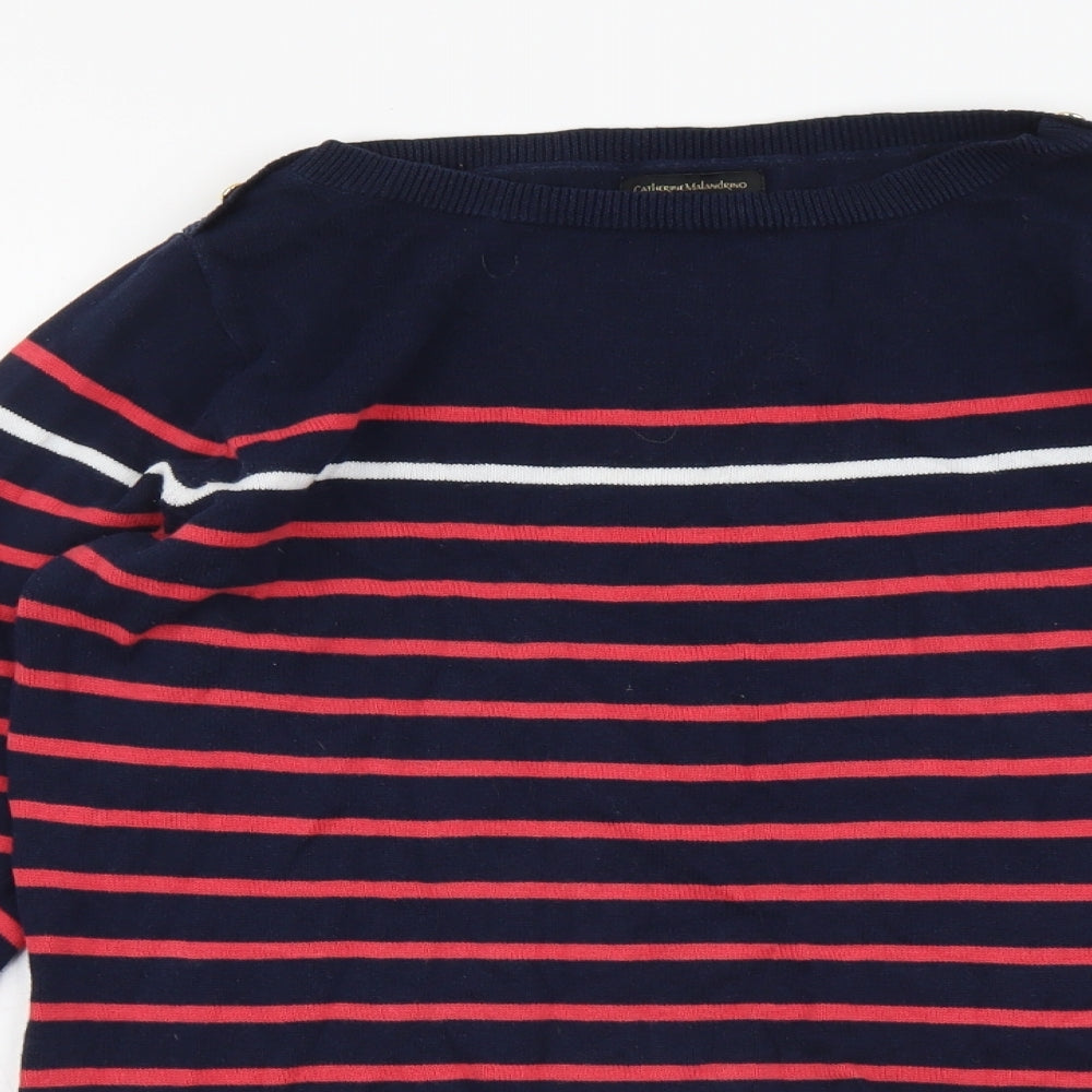 Catherine Malandrino Womens Blue Round Neck Striped Cotton Pullover Jumper Size M