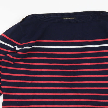 Catherine Malandrino Womens Blue Round Neck Striped Cotton Pullover Jumper Size M