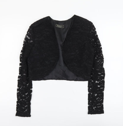 Debut Womens Black Geometric Jacket Blazer Size 12 Hook & Eye