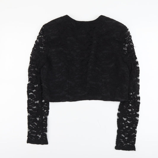 Debut Womens Black Geometric Jacket Blazer Size 12 Hook & Eye