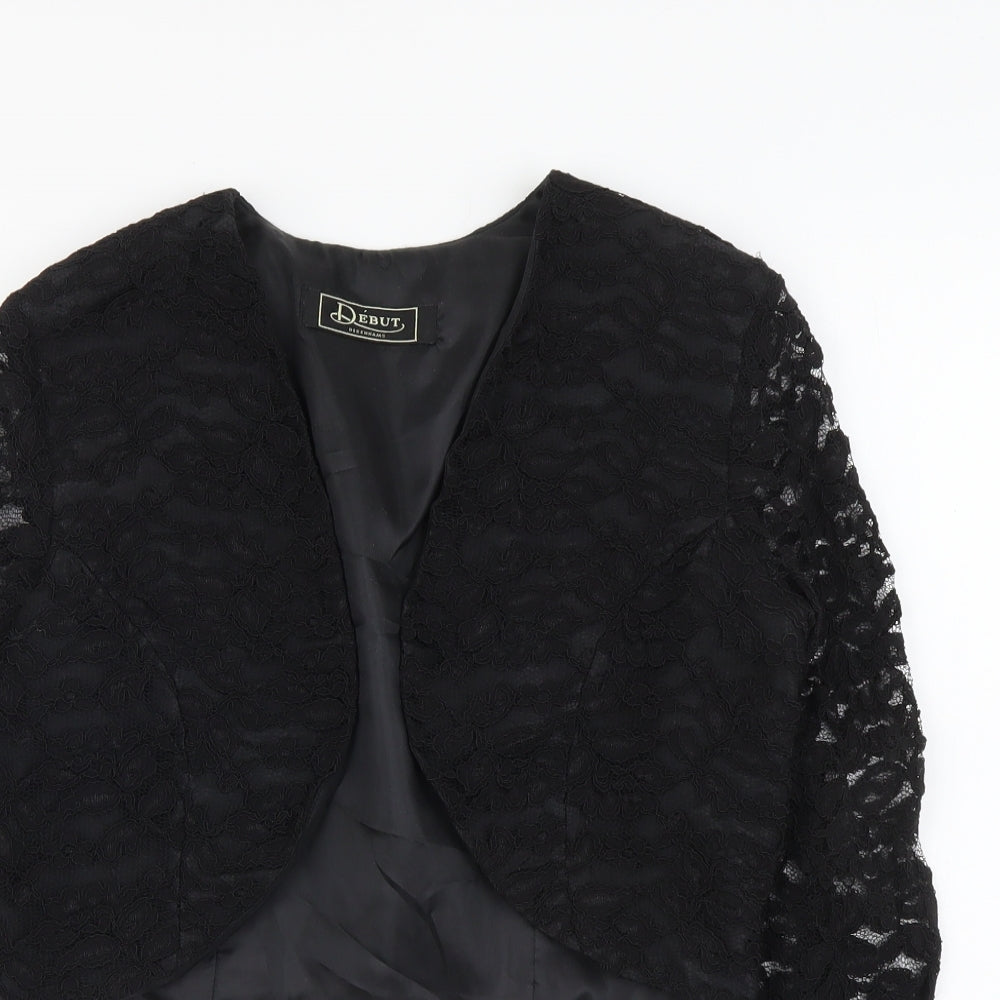 Debut Womens Black Geometric Jacket Blazer Size 12 Hook & Eye