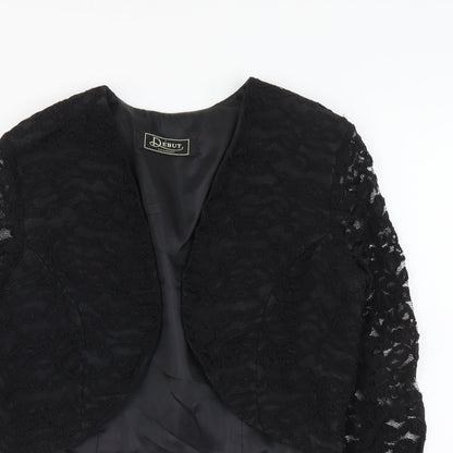 Debut Womens Black Geometric Jacket Blazer Size 12 Hook & Eye