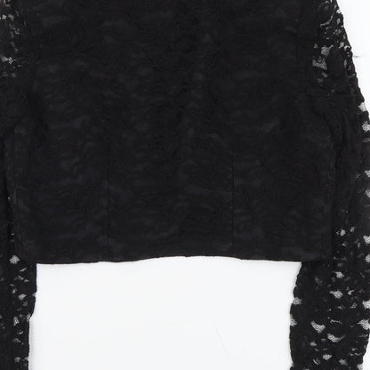 Debut Womens Black Geometric Jacket Blazer Size 12 Hook & Eye