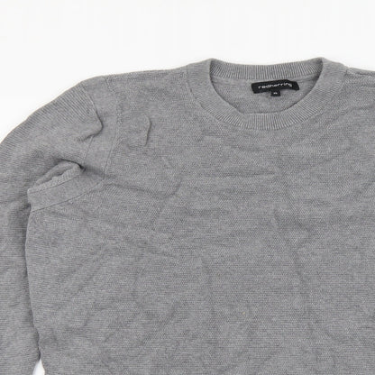 Red Herring Mens Grey Round Neck Cotton Pullover Jumper Size XL Long Sleeve