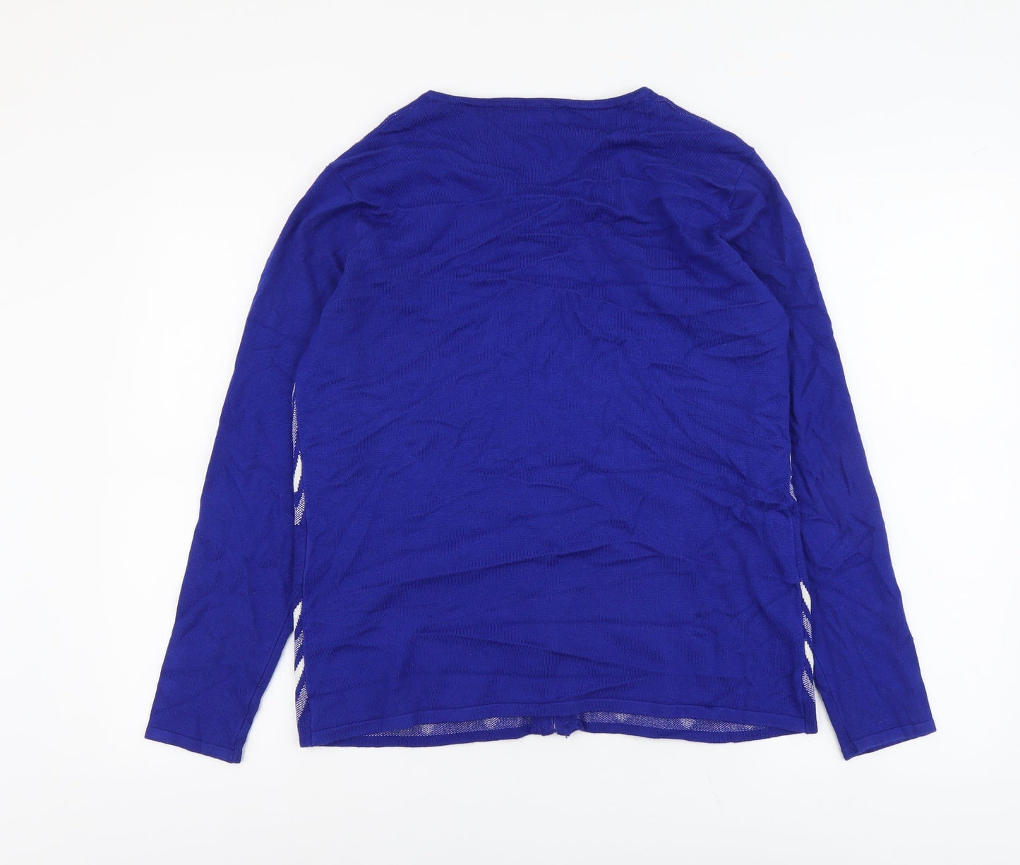 Mund Flowers Womens Blue Scoop Neck Geometric Viscose Full Zip Jumper Size S